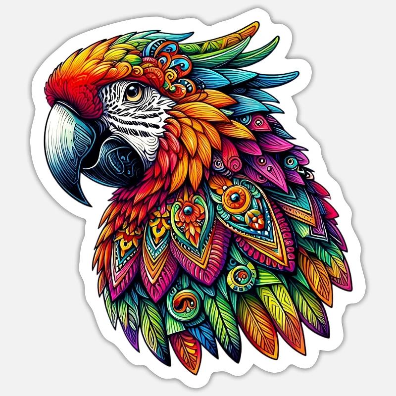 Papagei mit Mandalas verziert - Sticker Größe S (10 x 10 cm) - Mattweiß
