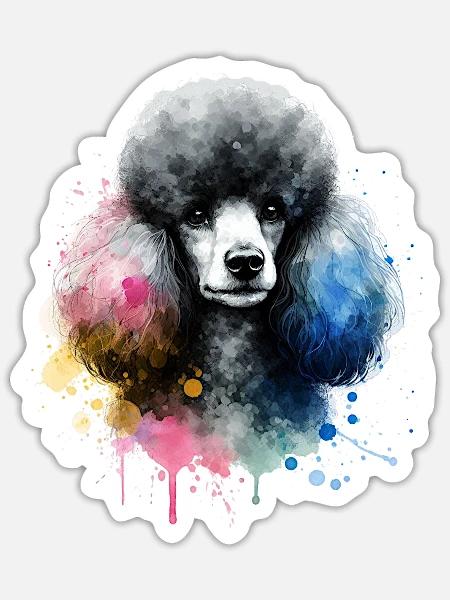 Pudel Hundekopf Watercolor - Sticker Größe S (10 x 10 cm) - Mattweiß