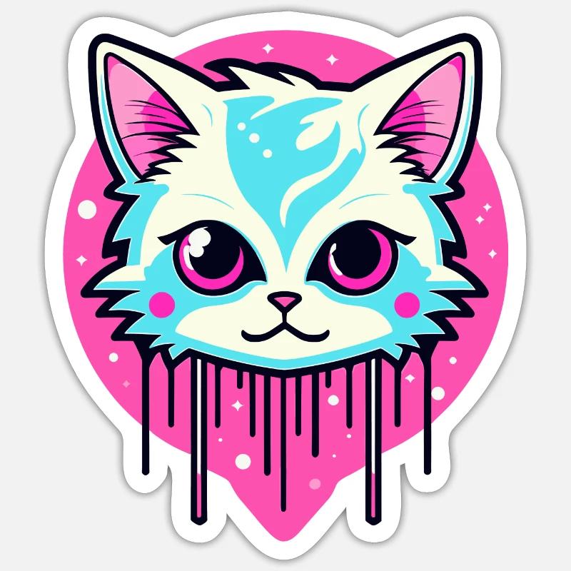 Illustration de chat mignon - Sticker taille S (10 x 10 cm) - blanc mat