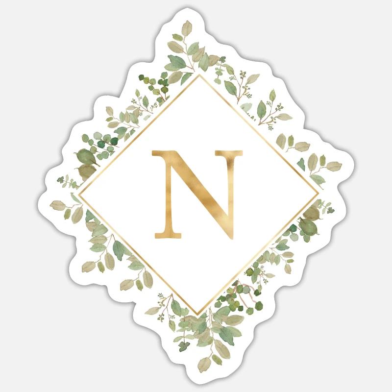 N Monogramm Eukalyptus Kranz Sticker Größe S (10 x 10 cm)