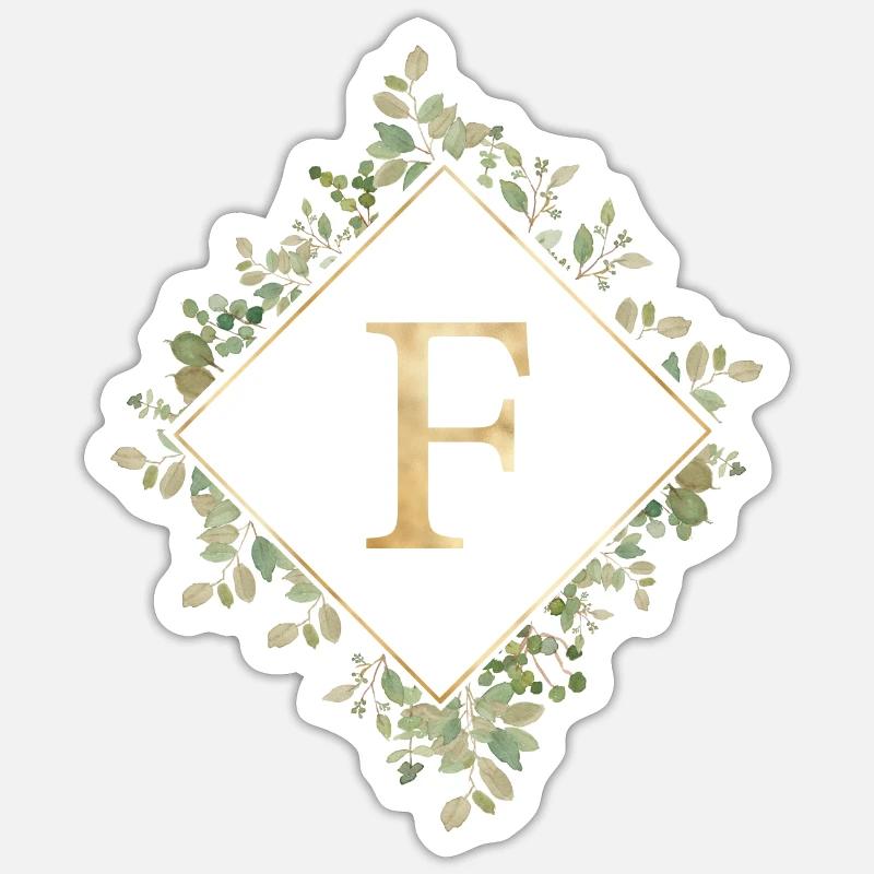 F Monogramm Eukalyptus Kranz - Sticker Größe S (10 x 10 cm) - Mattweiß
