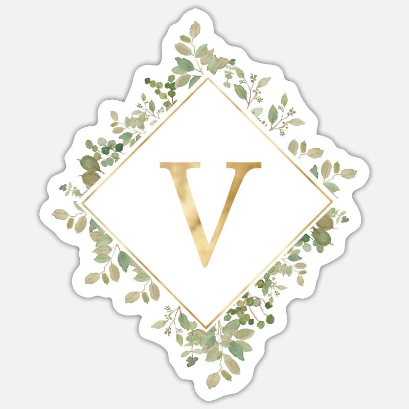 V Monogramm Eukalyptus Kranz Sticker Größe S (10 x 10 cm)