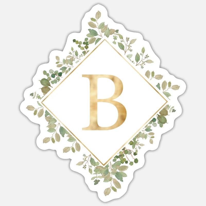B Monogramme Couronne d’Eucalyptus - Sticker taille S (10 x 10 cm) - blanc mat