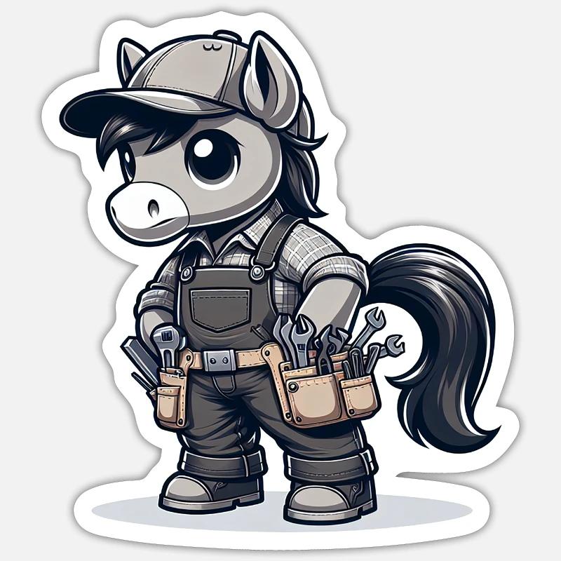 Artisan de cheval mignon - Sticker taille S (10 x 10 cm) - blanc mat