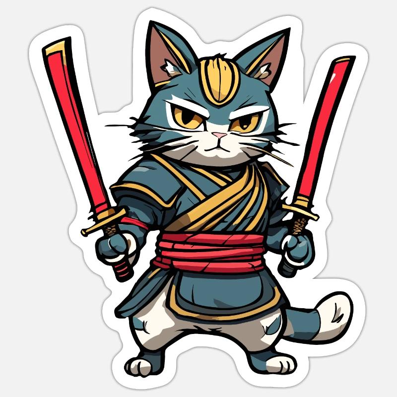 Samurai Cat #36 - Sticker size S (10 x 10 cm) - white matte