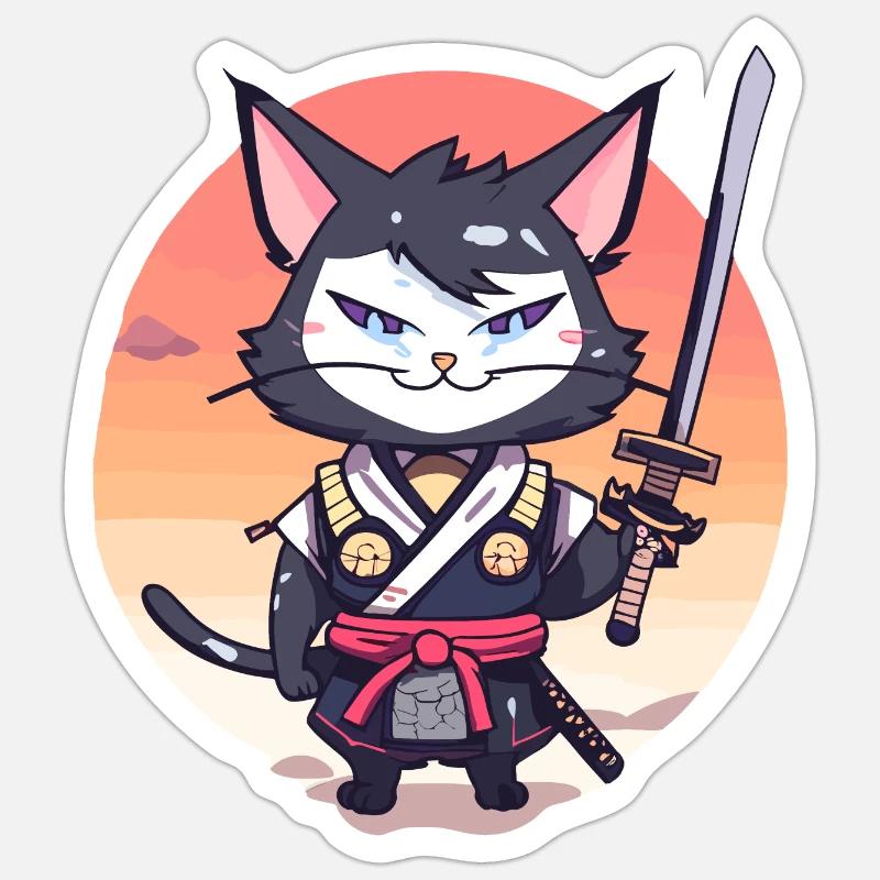 Samurai-Katze #37 - Sticker Größe S (10 x 10 cm) - Mattweiß