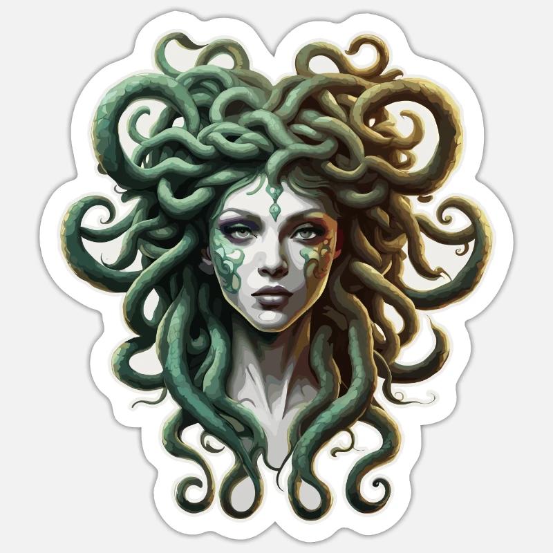 Medusa / Mitologia greca / Testa di serpente - Sticker formato S (10 x 10 cm) - bianco opaco