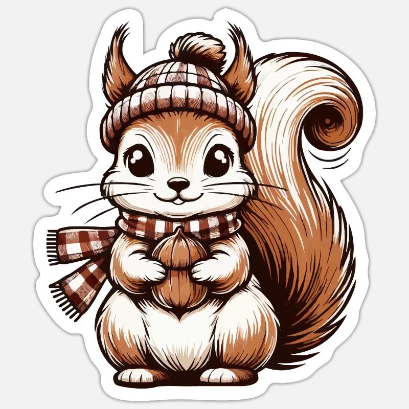 Winterliches süßes Eichhörnchen - Sticker Größe S (10 x 10 cm) - Mattweiß
