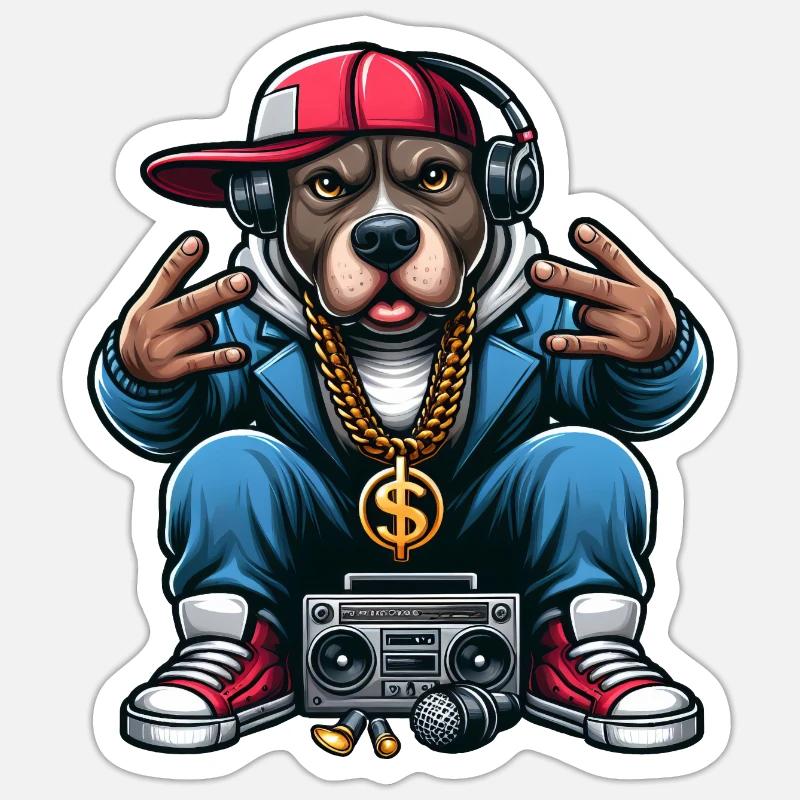 Pitbull Le DJ - Sticker taille S (10 x 10 cm) - blanc mat