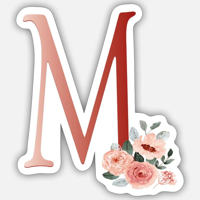 Lettre M avec des fleurs - Sticker taille S (10 x 10 cm) - blanc mat