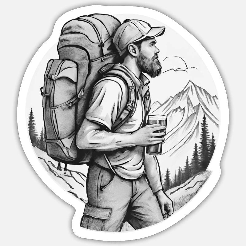 wandern mit Bier - Sticker Größe S (10 x 10 cm) - Mattweiß