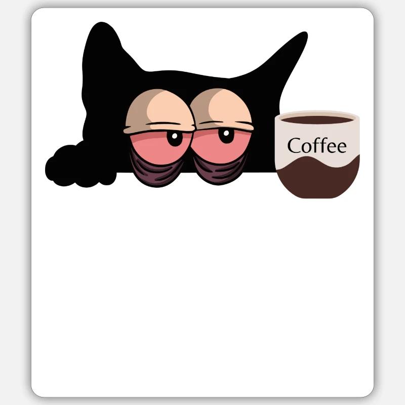Chat de café - Sticker taille S (10 x 10 cm) - blanc mat