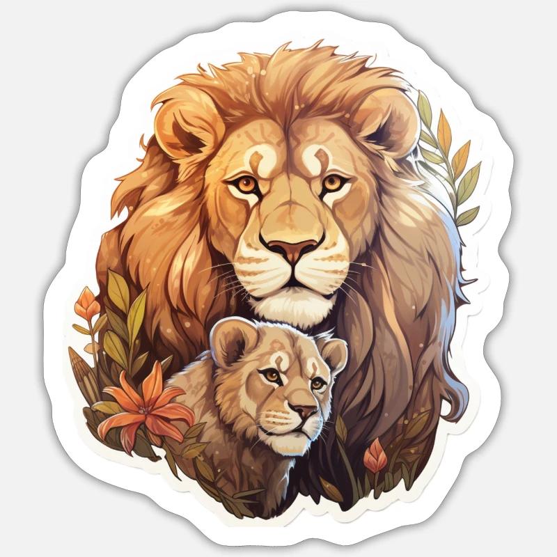 Cooler Löwe mit Kind Sticker Größe S (10 x 10 cm)