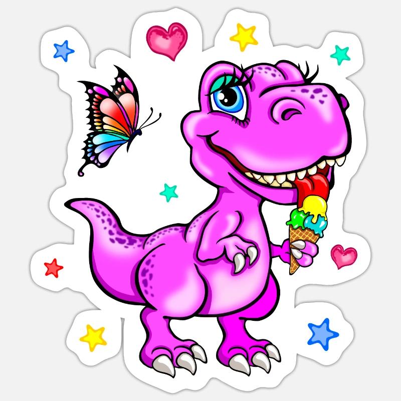 Rosa Dinosaurier mit Eiscreme - Sticker Größe S (10 x 10 cm) - Mattweiß
