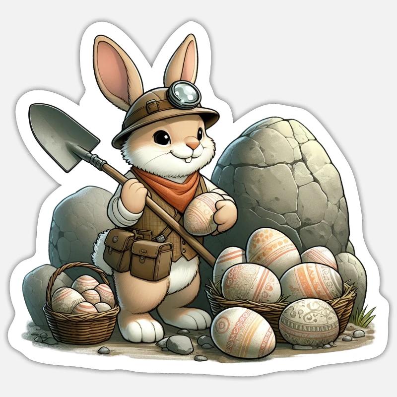 Osterhase als Archäologe mit Eiern Sticker Größe S (10 x 10 cm)