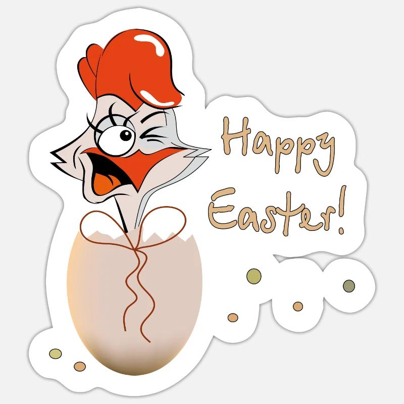Happy Easter Hahn Ostern - Sticker Größe S (10 x 10 cm) - Mattweiß