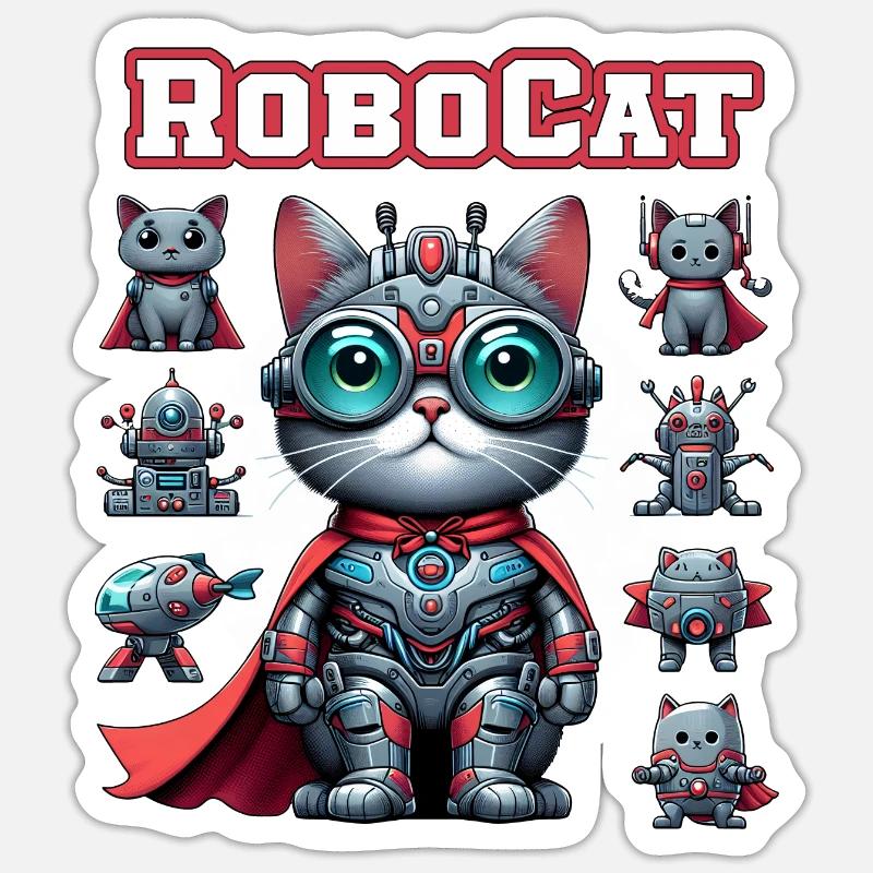Robocat Robot Cat Funny Animals - Sticker size S (10 x 10 cm) - white matte