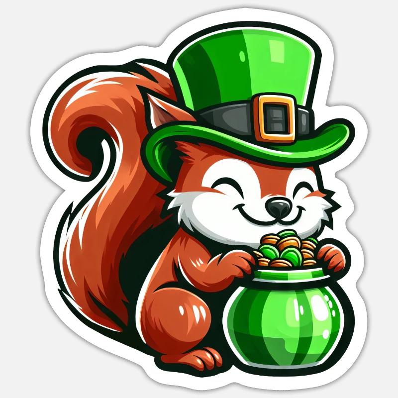 St. Patrick's Day Süßes Eichhörnchen Comic Design Sticker Größe S (10 x 10 cm)