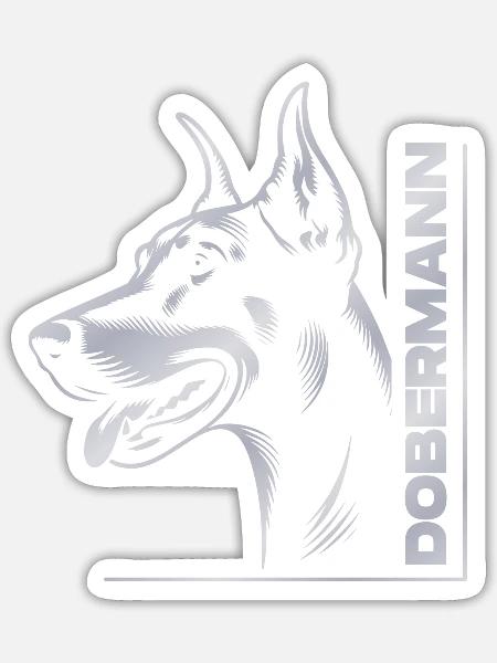 Dobermann Pinscher, Hundekopf, Zeichnung silber - Sticker Größe S (10 x 10 cm) - Mattweiß