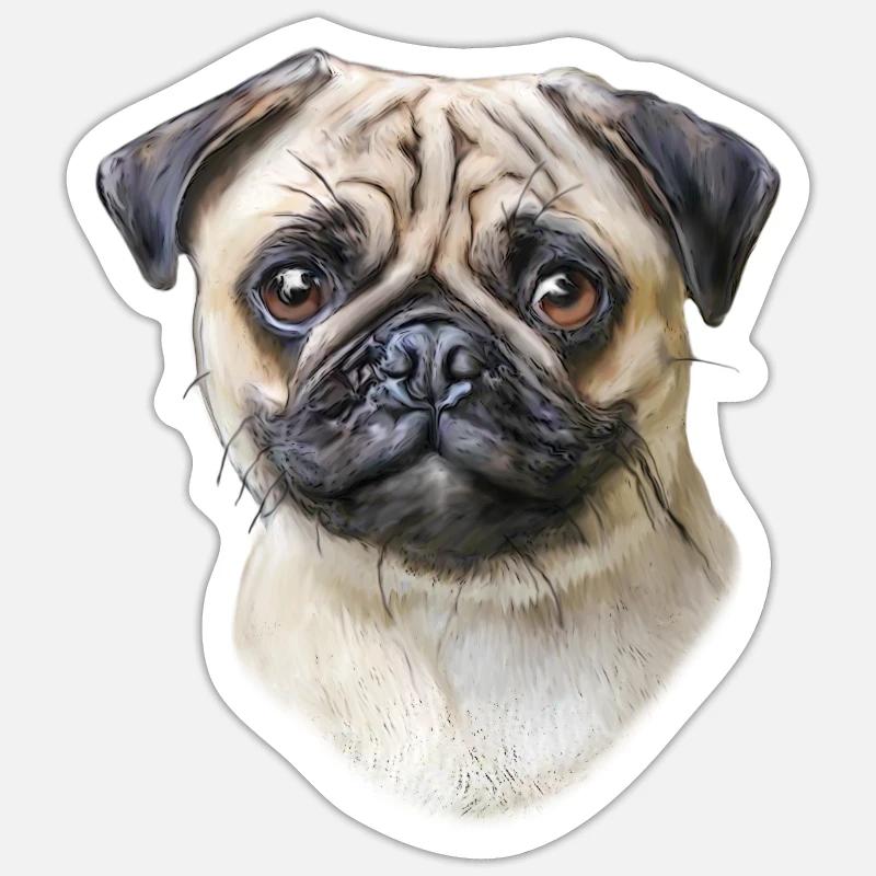 Mops - Sticker Größe S (10 x 10 cm) - Mattweiß