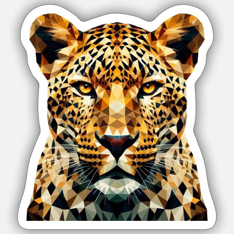 Ein Leopard im Polygon-Stil - Sticker Größe S (10 x 10 cm) - Mattweiß