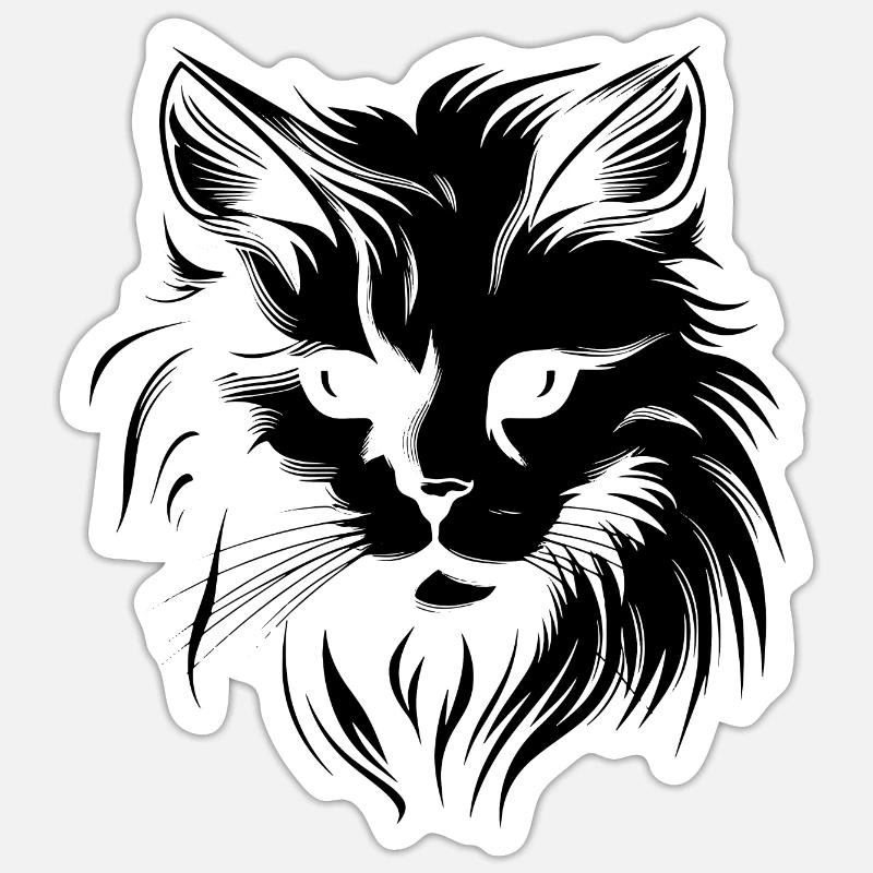 Chat, Motif De Chat, Visage De Chat - Sticker taille S (10 x 10 cm) - blanc mat