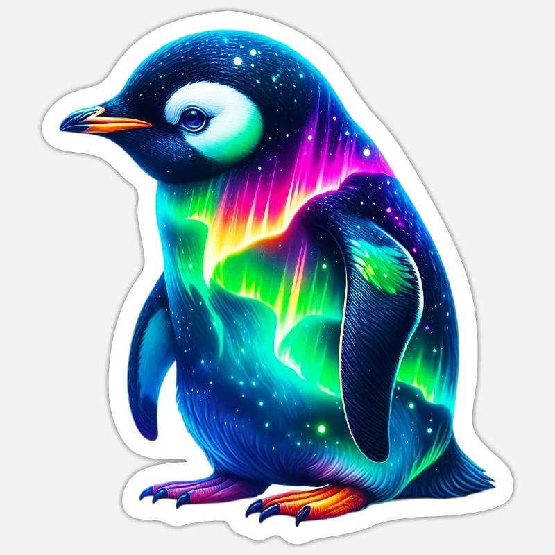 Manchot aurore boréale - Sticker taille S (10 x 10 cm) - blanc mat