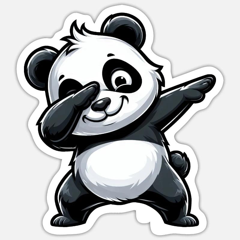 Panda Mignon Dessin Animé Dab Dabbing - Sticker taille S (10 x 10 cm) - blanc mat