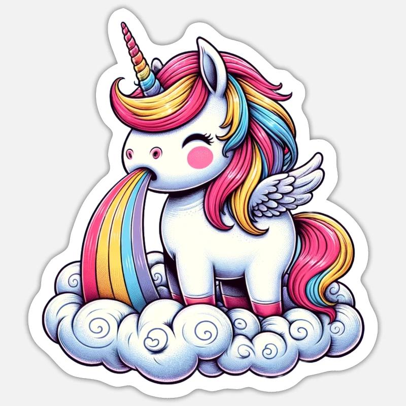 Kotzendes Einhorn - Sticker Größe S (10 x 10 cm) - Mattweiß