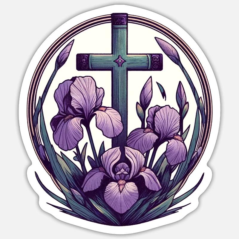 Croix chrétienne violet Iris - Sticker taille S (10 x 10 cm) - blanc mat