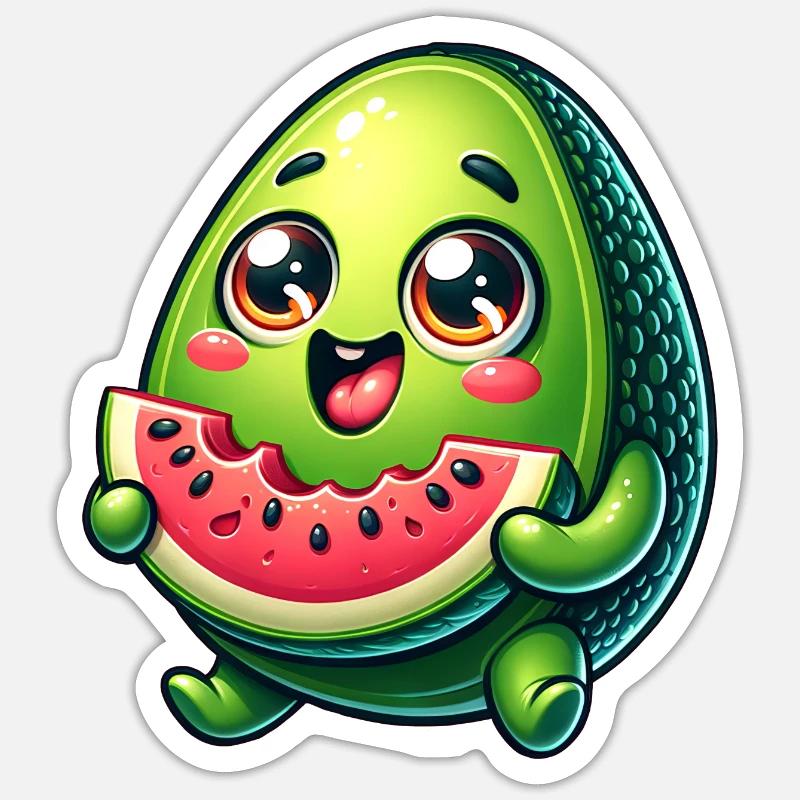 Avocado & Wassermelone Süßes Comic Sticker Größe S (10 x 10 cm)