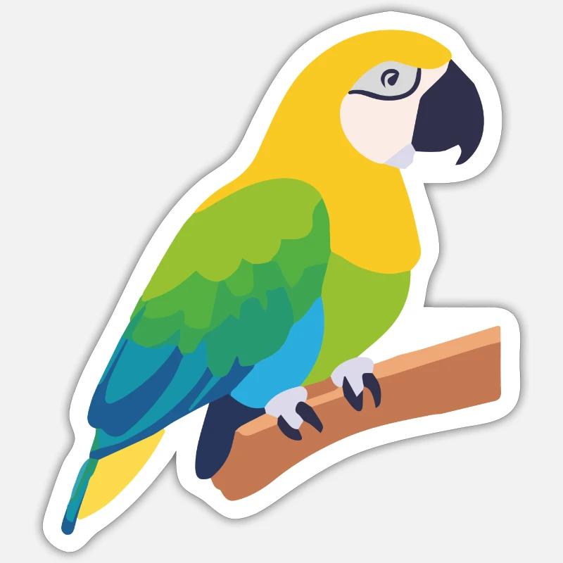 Bunter Papagei Vogel auf Ast - Sticker Größe S (10 x 10 cm) - Mattweiß