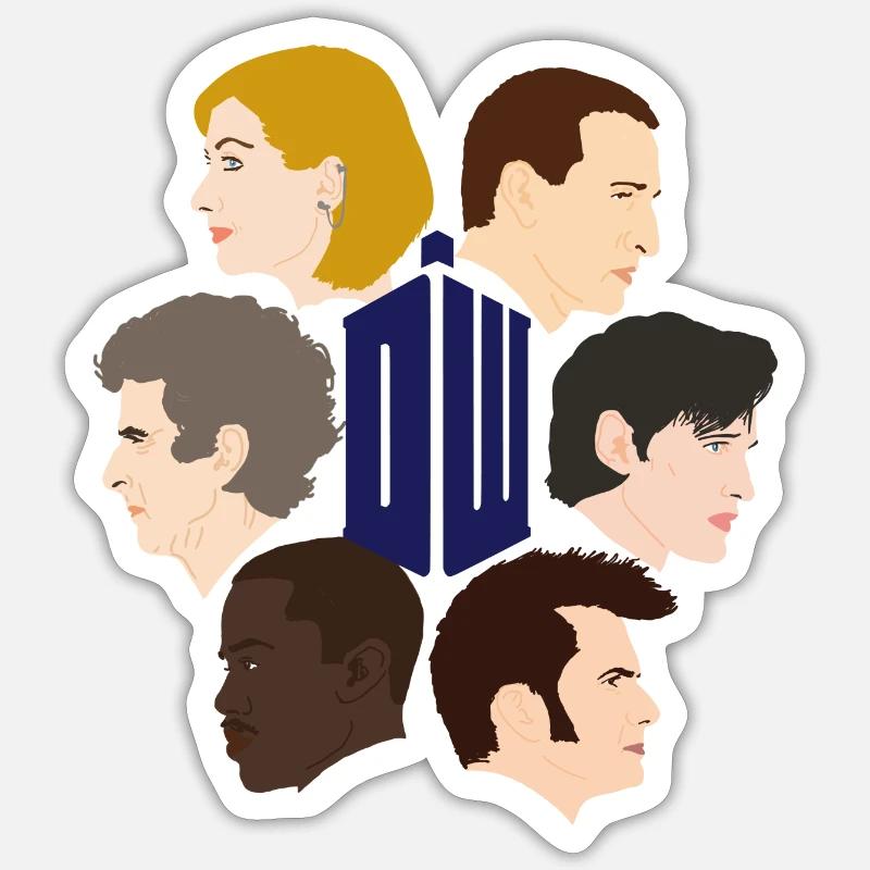 Dr Who - 6 docteurs - Sticker taille S (10 x 10 cm) - blanc mat