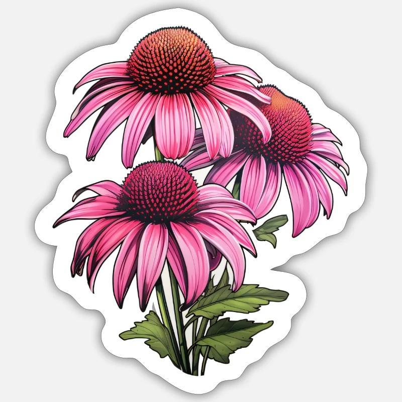 Échinacée 3 Fleurs Sticker taille S (10 x 10 cm)