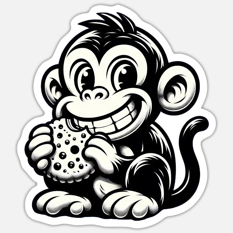 Chimpanzee with Biscuit Monochrome Design - Sticker size S (10 x 10 cm) - white matte