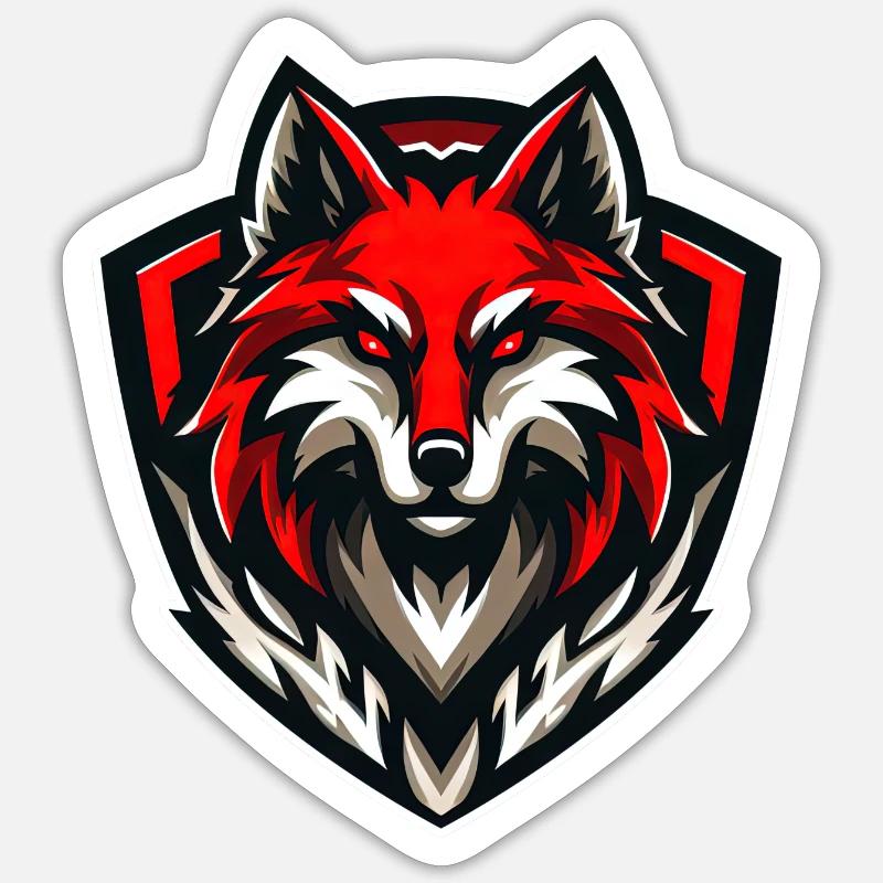 Wolf Illustration RED Emblem - Sticker Größe S (10 x 10 cm) - Mattweiß