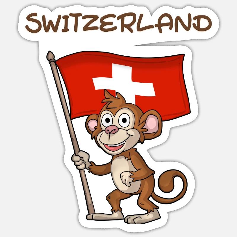 Schweiz Affe / Schweizer Fan - Sticker Größe S (10 x 10 cm) - Mattweiß