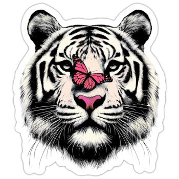 Tiger und Schmetterling - Sticker Größe S (10 x 10 cm) - Mattweiß - Vorne