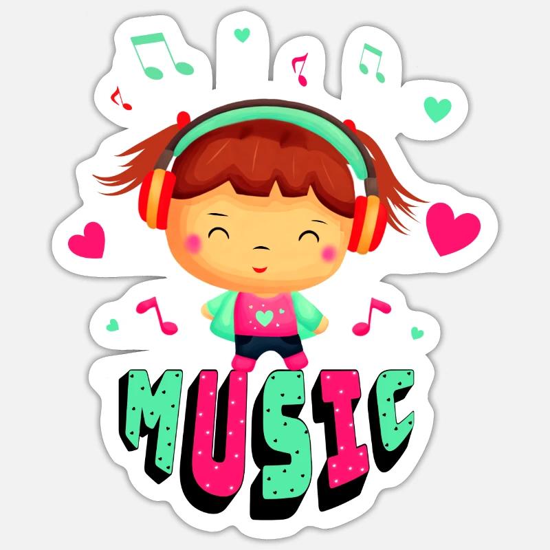 Kleines Mädchen mit Musik - Sticker Größe S (10 x 10 cm) - Mattweiß