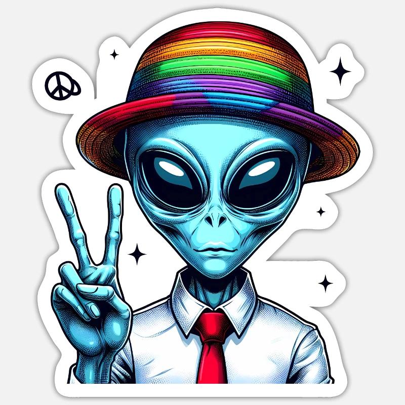 Alien Shows Peace - Sticker size S (10 x 10 cm) - white matte