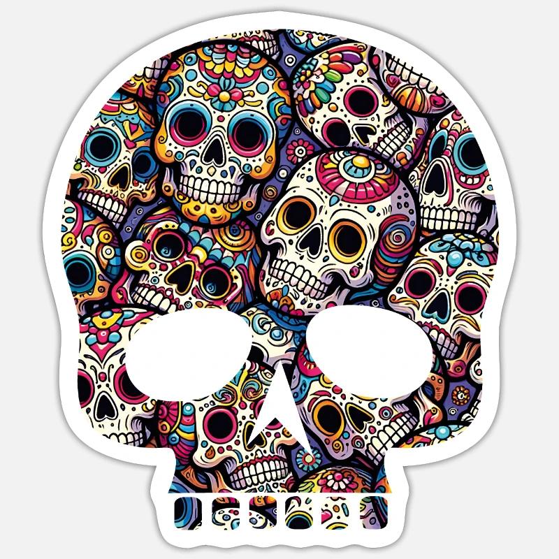 Buntes dekoratives Skullmuster - Sticker Größe S (10 x 10 cm) - Mattweiß