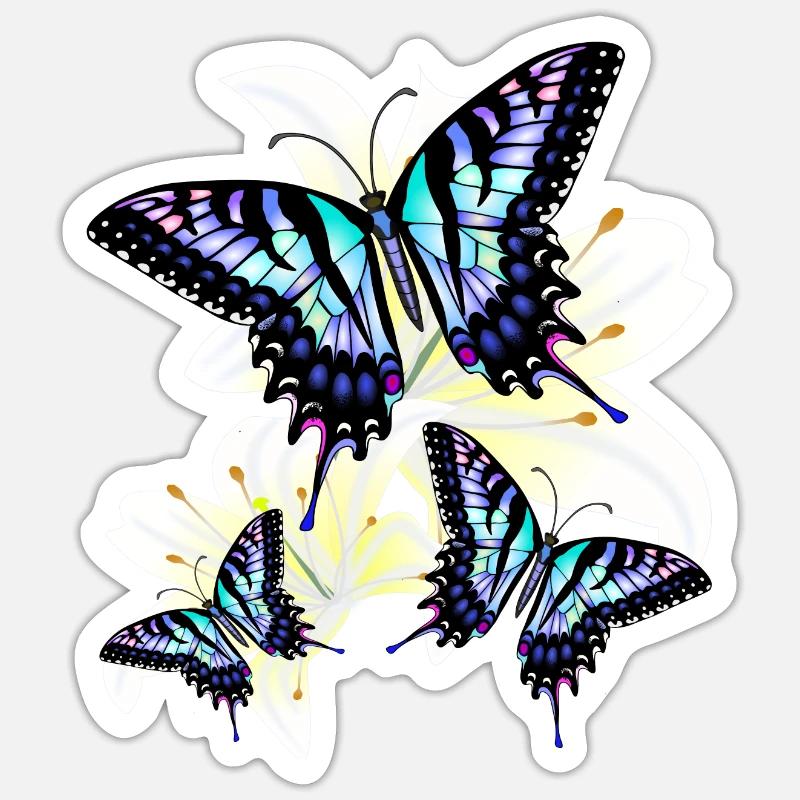 Machaon bleu - Sticker taille S (10 x 10 cm) - blanc mat