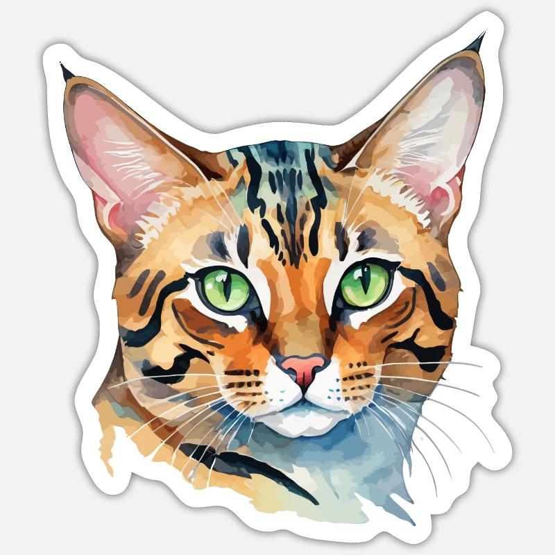 Bengalkatze Wasserfarben - Sticker Größe S (10 x 10 cm) - Mattweiß