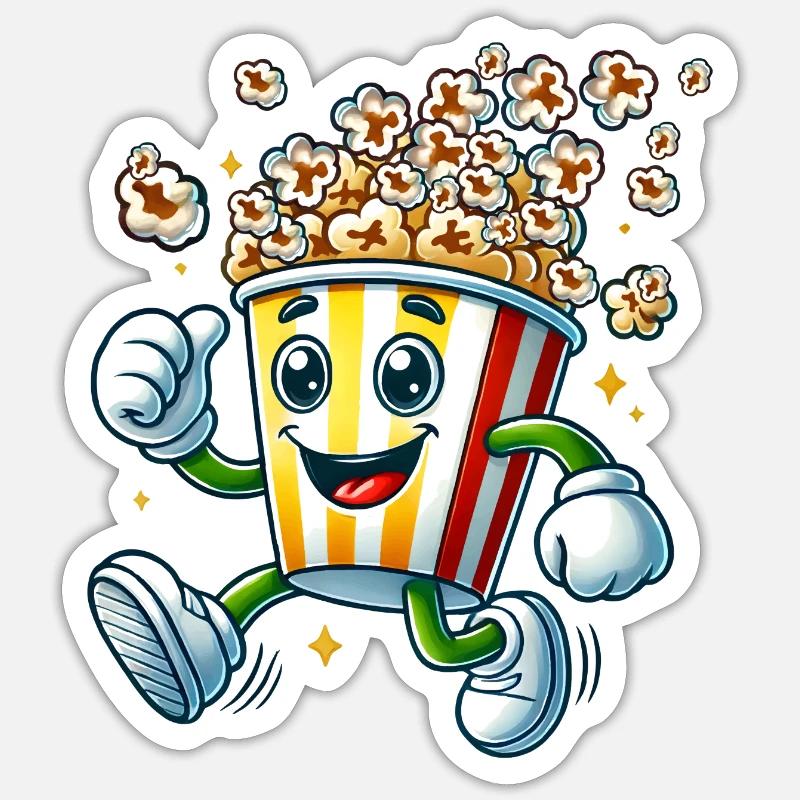 motif pop-corn de dessin animé joyeux pour s’amuser au cinéma - Sticker taille S (10 x 10 cm) - blanc mat