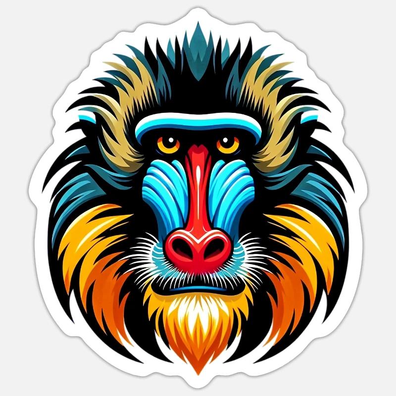 Singe mandrill - Sticker taille S (10 x 10 cm) - blanc mat