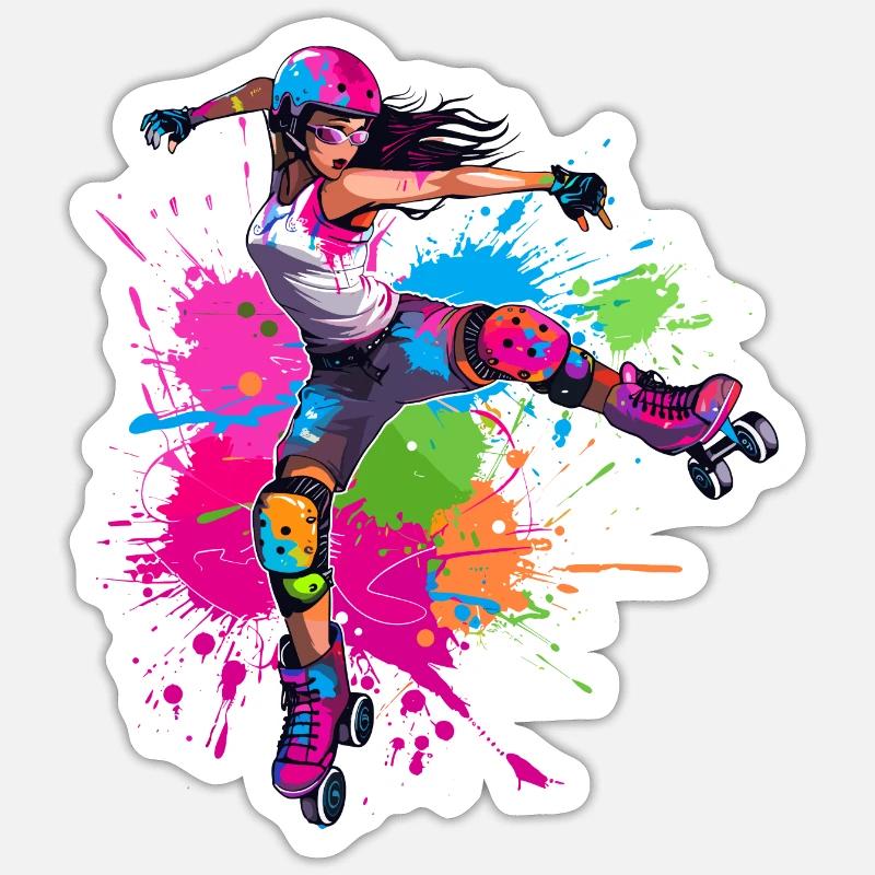 Roller Skater Mädchen - Sticker Größe S (10 x 10 cm) - Mattweiß