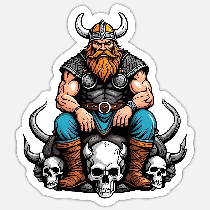 Wikinger mit Schädeln Sticker Größe S (10 x 10 cm)