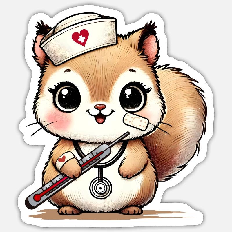 Bezauberndes Eichhörnchen als Krankenschwester - Sticker Größe S (10 x 10 cm) - Mattweiß