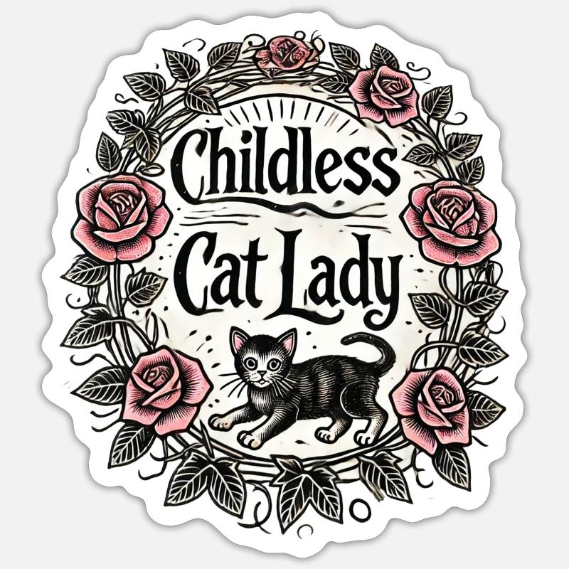 Kinderlose Katzendame - Sticker Größe S (10 x 10 cm) - Mattweiß