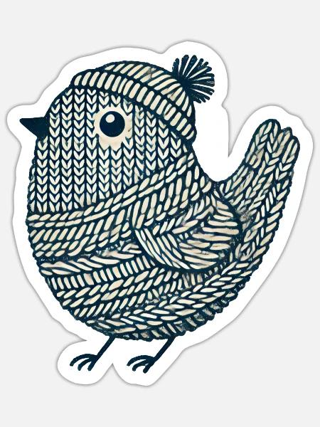 Kinitted Bird - Sticker Größe S (10 x 10 cm) - Mattweiß